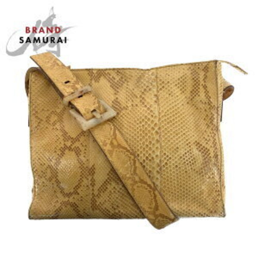 PRADA triangular logo plate Beige Tan python Shoulder Bag